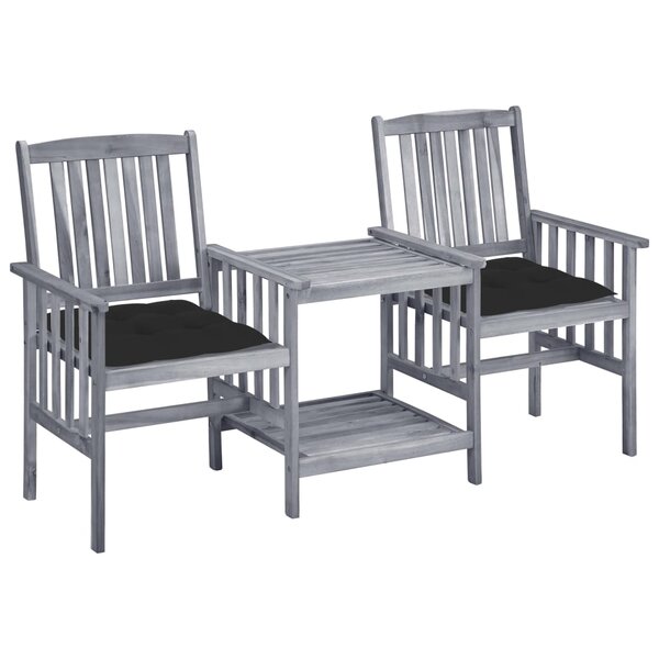 vidaXL Chaises de jardin avec table à thé et coussins Acacia solide