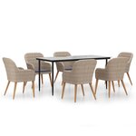 vidaXL Ensemble à manger de jardin et coussins 7 Pièces Marron