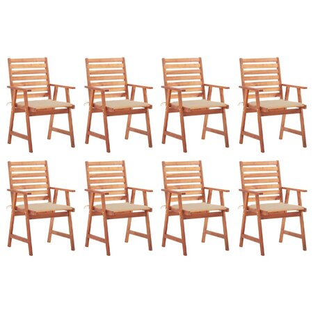 vidaXL Chaises à dîner d'extérieur 8 Pièces avec coussins Acacia massif