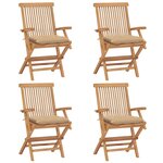 vidaXL Chaises de jardin et coussins beige lot de 4 Bois teck massif