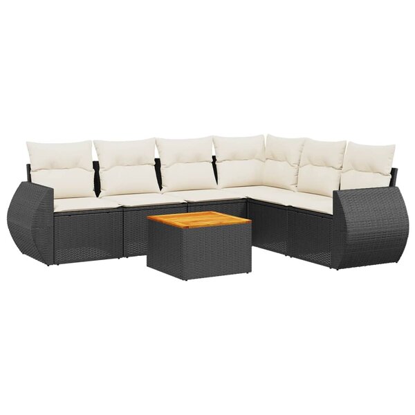 vidaXL Salon de jardin 7 Pièces avec coussins noir résine tressée