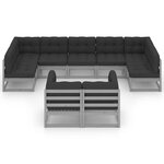 Salon de jardin meuble d'extérieur ensemble de mobilier 9 pièces avec coussins gris bois de pin massif 02_0017985