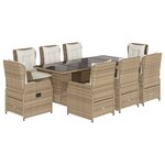 vidaXL Ensemble à manger de jardin et coussins 9 Pièces beige Poly rotin