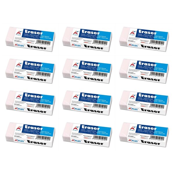 Gomme plastique Eraser 6 x 2 2 cm blanche x 12 A PLUS