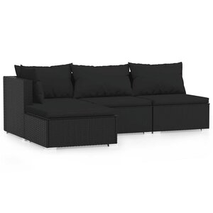 vidaXL Salon de jardin 4 Pièces avec coussins Noir Résine tressée