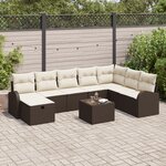 vidaXL Ensemble de Canapé de Jardin 9 pièces avec Coussins Marron Rattan Poly