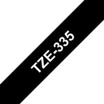 Pack de 5 Rubans adhésifs compatible avec Brother TZe335- Texte blanc sur fond noir - Largeur 12 mm x 8 mètres