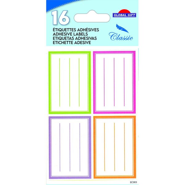 16 étiquettes adhésives scolaires - Rectangles 4 couleurs pastel