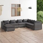 vidaXL Salon de jardin 7 Pièces avec coussins Résine tressée Gris