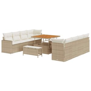 vidaXL Ensemble de canapé de jardin 11 Pièces Beige polyrotin