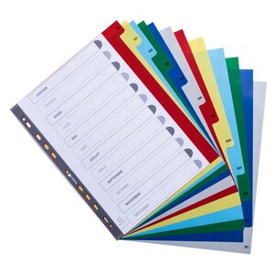 Jeu d'intercalaires mensuel polypro 12 touches multicolores Format A4+ EXACOMPTA