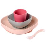Beaba Service de repas 4 Pièces Silicone Rose et corail