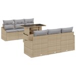 vidaXL Ensemble de canapé de jardin 7 pièces avec coussins Beige en poly rotin