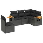 vidaXL Salon de jardin 5 Pièces avec coussins noir résine tressée