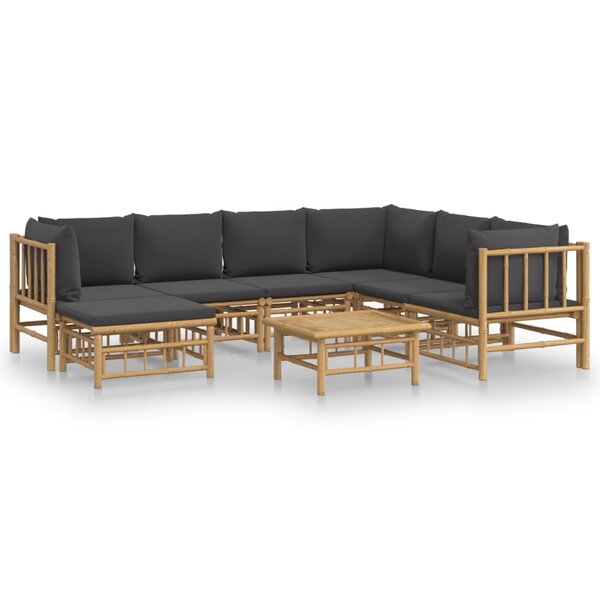 vidaXL Salon de jardin 8 Pièces avec coussins gris foncé bambou