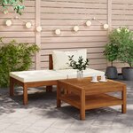 vidaXL Salon de jardin 3 Pièces avec coussins blanc crème Bois d'acacia