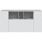 Buffet LOIRA - Mélaminé - Blanc artik et ciment - 3 portes + 3 niches de rangement - 150 x 41 x 76 cm