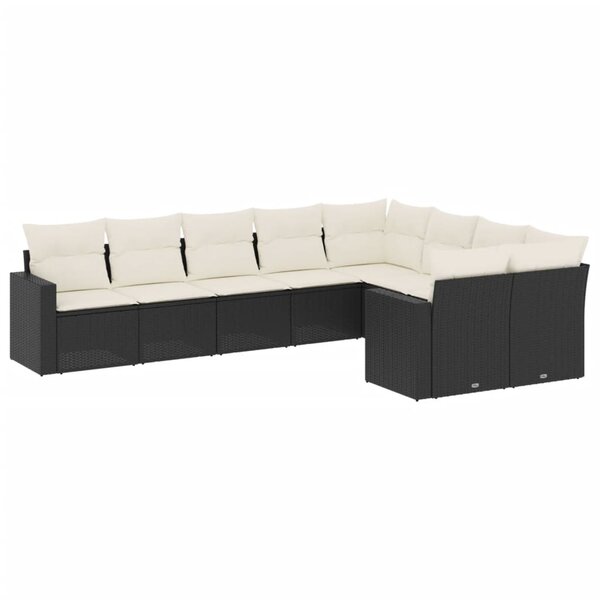 vidaXL Salon de jardin 9 Pièces avec coussins noir résine tressée