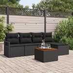 vidaXL Ensemble de Sofa de Jardin 6 Pièces avec Coussins Noir Rattan Poly Acacia