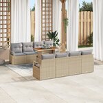 Ensemble de canapé de jardin 9 pièces vidaXL avec coussins Beige Poly Rattan Acacia