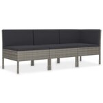 vidaXL Salon de jardin 3 Pièces avec coussins Résine tressée Gris