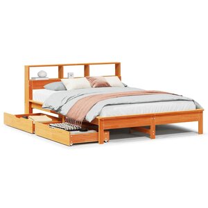 vidaXL Lit bibliothèque sans matelas cire marron 150x200 cm pin massif