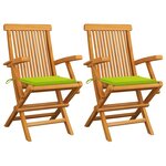 vidaXL Chaises de jardin avec coussins vert vif lot de 2 Bois de teck