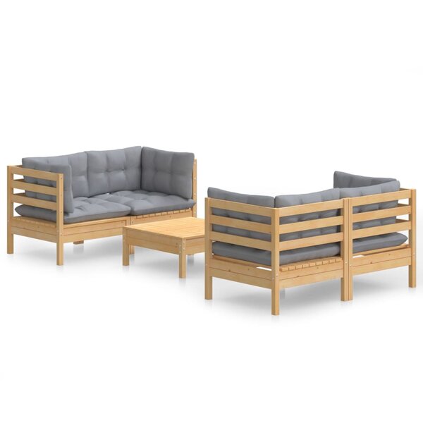 vidaXL Salon de jardin 5 Pièces avec coussins gris bois de pin