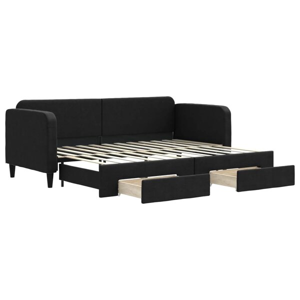 vidaXL Lit de jour avec gigogne et tiroirs noir 80x200 cm tissu