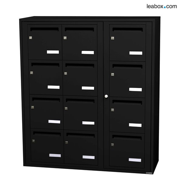 Bloc collectif Leabox 3x4 grade 3 simple face intérieur mural noir 9005 finition brillante