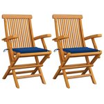 vidaXL Chaises de jardin et coussins bleu royal lot de 2 Bois de teck