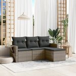 vidaXL Salon de jardin 4 Pièces avec coussins gris résine tressée
