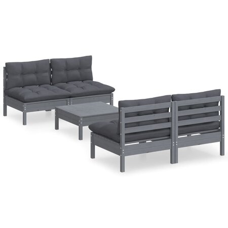 vidaXL Salon de jardin 5 Pièces avec coussins anthracite bois de pin