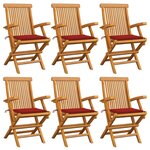 vidaXL Chaises de jardin avec coussins rouge lot de 6 Bois teck massif