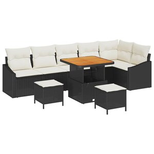 vidaXL Ensemble de canapé de jardin avec coussin 9 Pièces Noir polyrotin