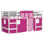 vidaXL Lit mezzanine enfants et rideaux rose 90x190cm bois pin massif