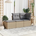 vidaXL Salon de jardin avec coussins 3 Pièces beige résine tressée