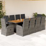 vidaXL Ensemble à manger de jardin 11Pièces avec coussins gris poly rotin