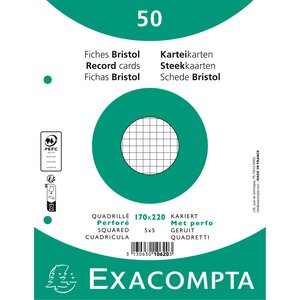 Paquet 50 Fiches Sous Film - Bristol Quadrillé 5x5 Perforé 170x220mm - Blanc - X 24 - Exacompta