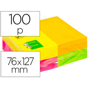 Bloc-notes q-connect quick notes couleurs néon rainbow 76x127mm 100f repositionnables roseorange/vert/jaune 12 blocs