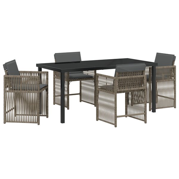 vidaXL Ensemble de repas jardin 5 pièces avec coussins Gris en rotin poly