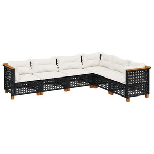 vidaXL Salon de jardin 6 Pièces avec coussins noir résine tressée