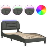 vidaXL Cadre de lit avec lumière LED gris foncé 90x190 cm tissu