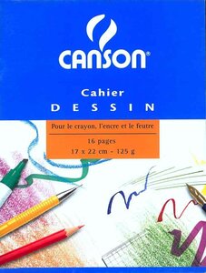 Cahier à dessin 32 pages uni, 120 g/m2, 170 x 220 mm CANSON