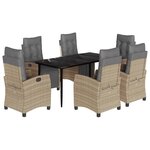 vidaXL Ensemble à manger de jardin coussins 7 Pièces mélange beige rotin
