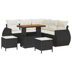 Ensemble de canapés de jardin 8 pièces avec coussins noir poly rattan acacia