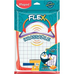 Kit ardoise incassable effaçable à sec 1 face unie / 1 face seyès 20 x 27 cm + 1 feutre + 1 brosse