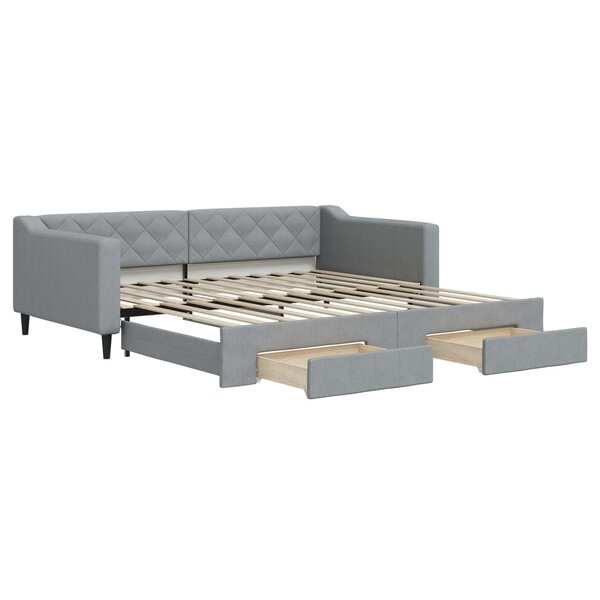 vidaXL Lit de jour avec gigogne et tiroirs gris clair 100x200 cm tissu