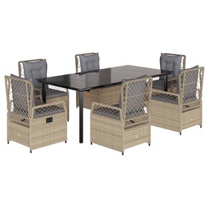 vidaXL Ensemble à manger de jardin et coussins 7 Pièces beige poly rotin