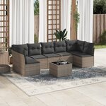 vidaXL Salon de jardin 8 Pièces avec coussins gris résine tressée